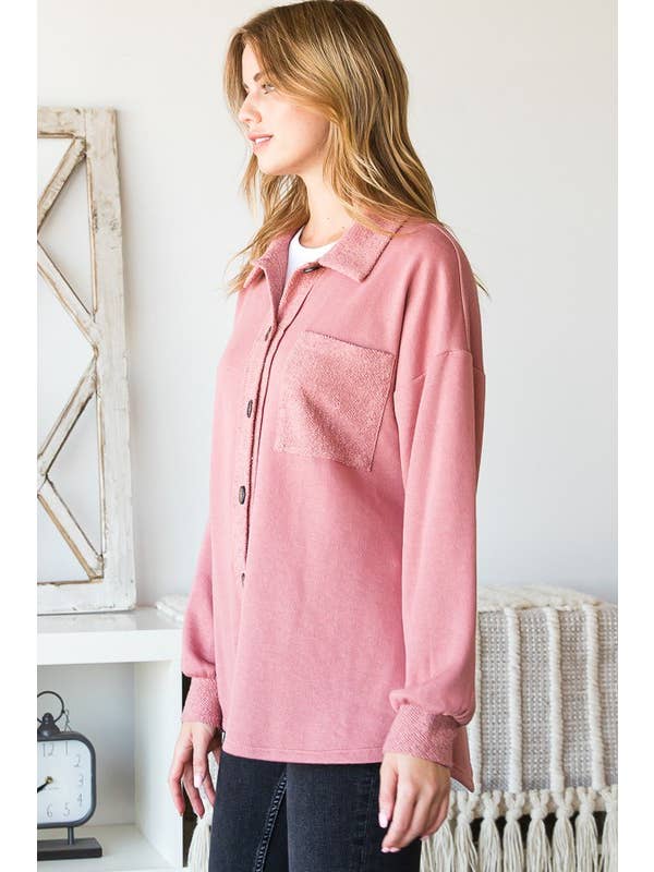 HEIMISH - Wholesale Shirt Jacket/Shacket - Women's - EJ6706-14 BASIC COLLAR SOLID BUTTON SHACKET WITH POCKET6