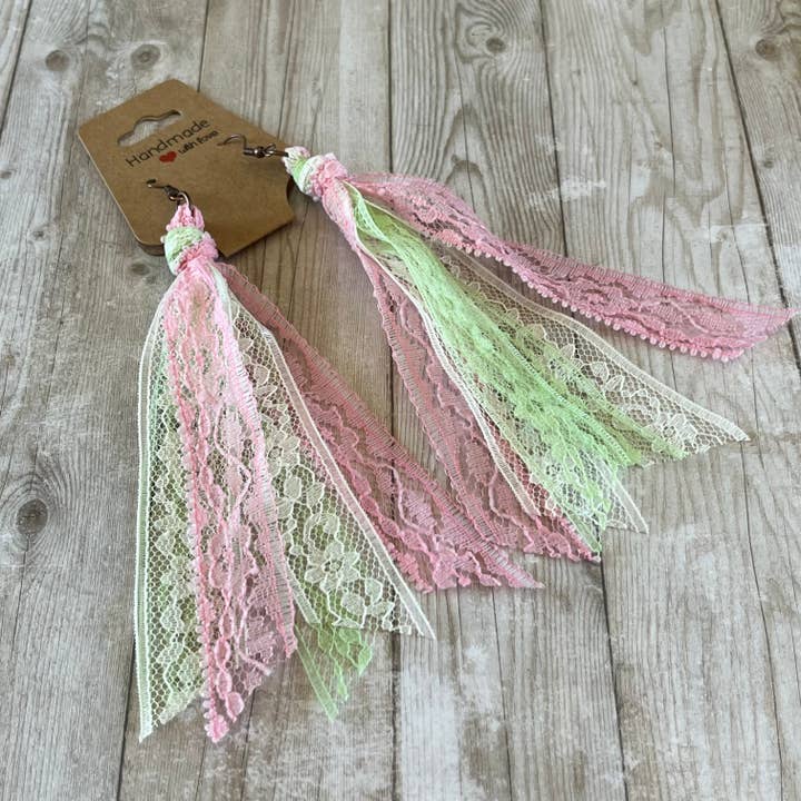 Open Window Studios - Wholesale Tassel Earrings - Pastel Pink Christmas Lace Tassel Earrings