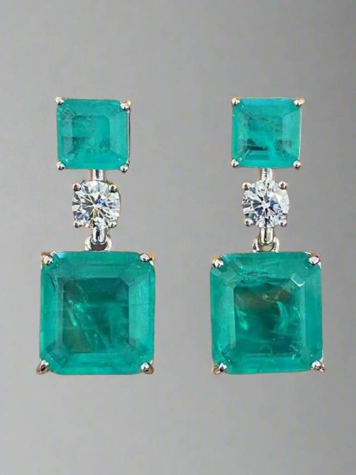 Emerald Green Double Square Drop Earrings for wholesale by By lilly Paris