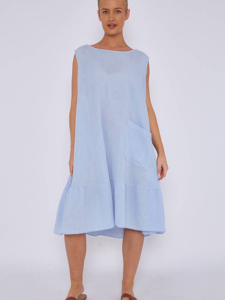 Miss Bold – wholesale Dress – Women's – Italian Sleeveless Cheesecloth Cotton Midi Dress with Pocket10