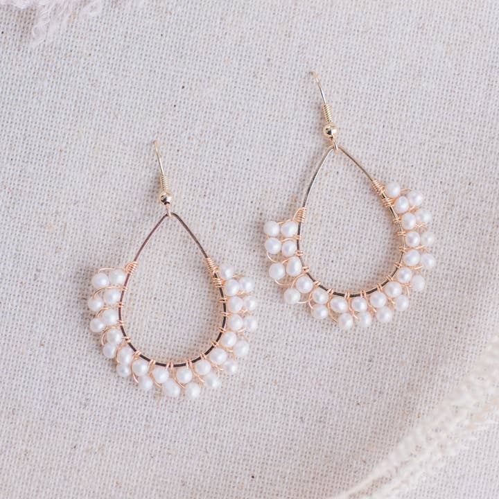 Paloma 14K Gold Plated Swarovski Crystal Pearl Hoop Earrings for wholesale by Sugarcane & Co.