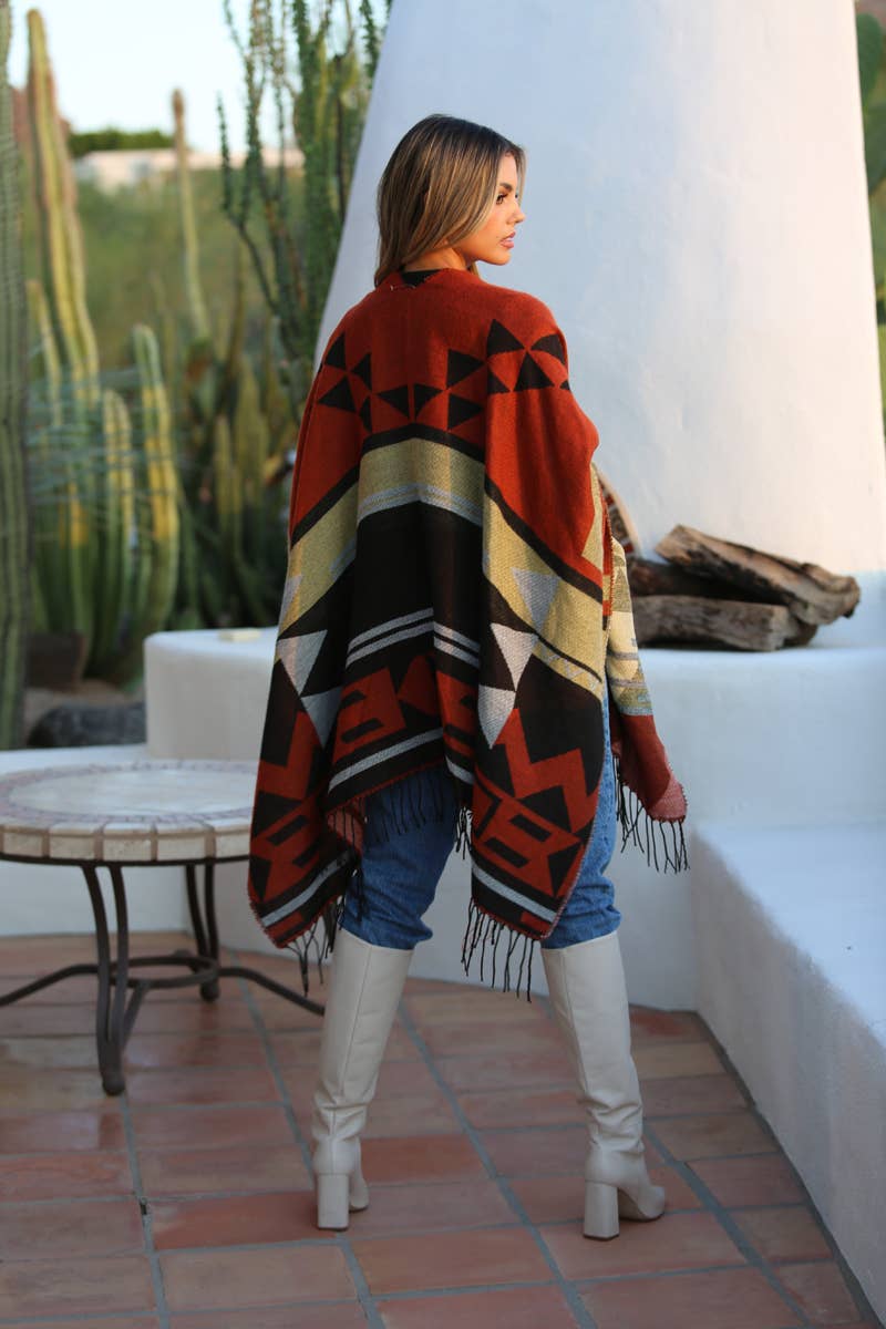 ANGIE – wholesale Poncho – Women's – SJB66-ASIS GEO SW DESIGN PONCHO WRAP WITH FRINGE HEM2