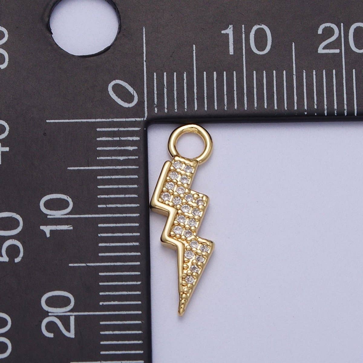 Aim Eternal - Wholesale Individual Charm/Pendant - 24K Gold Filled Micro Paved CZ Lightning Bolt Charm For Weather Thunder Jewelry | N-3492