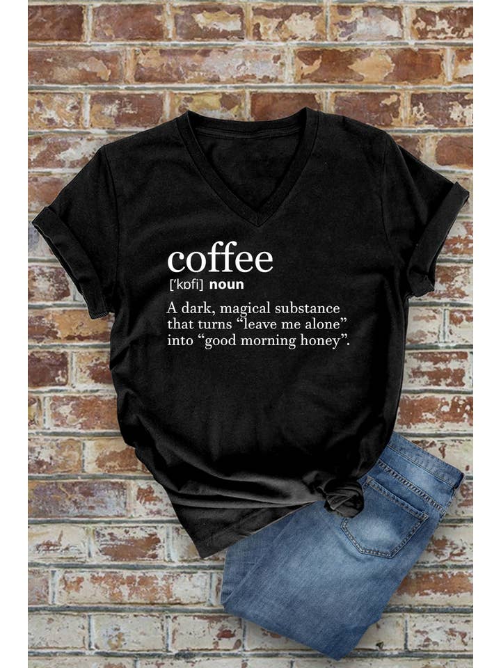 Top Avenue - Wholesale Screen Printed T-Shirt - Women's - Coffee Definition, Unisex V-Neck T-Shirt2