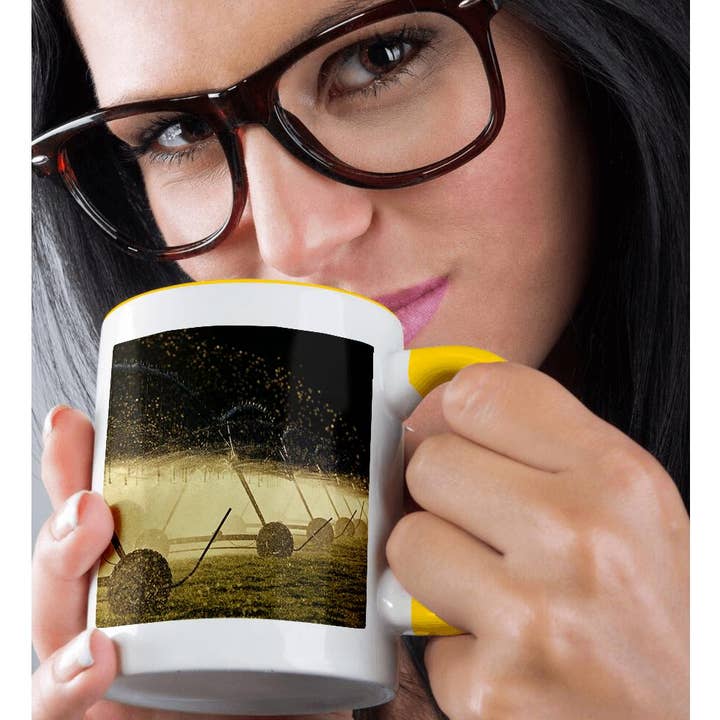 3dRose - Wholesale Coffee Mug - 3dRose, Irrigation equipment spraying water. Backlit., Mug1