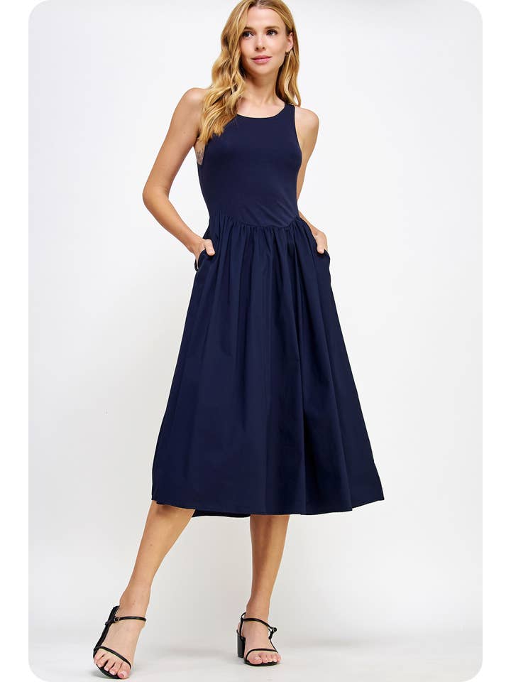 Strut & Bolt - Wholesale Dress - Women's - Knit Contrast Poplin Long Dress9