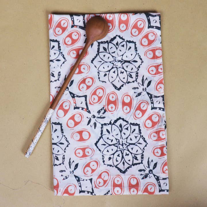 Batik Tea Towel Hand Dyed, Autumn Coral, Hand Dyed, 100% Cotton for wholesale by Kasih Co-op