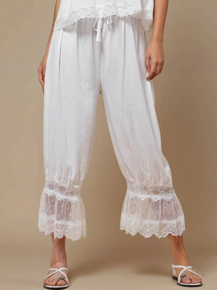 Sweetkama - Wholesale Pants - Women's - Ladies V-Neck Lace String Tie Pants SKP51298