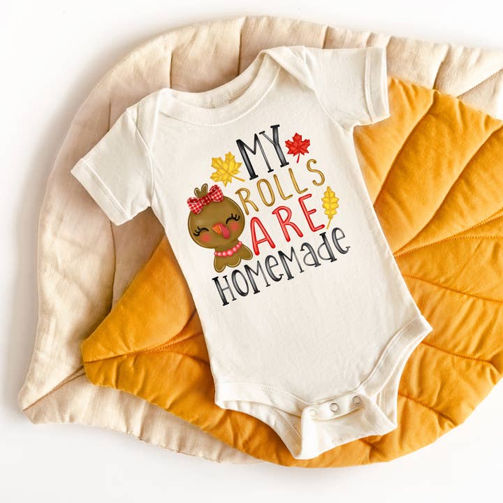 My Rolls are Homemade Turkey Natural Girl Baby Bodysuit for wholesale by Love You a Latte Shop