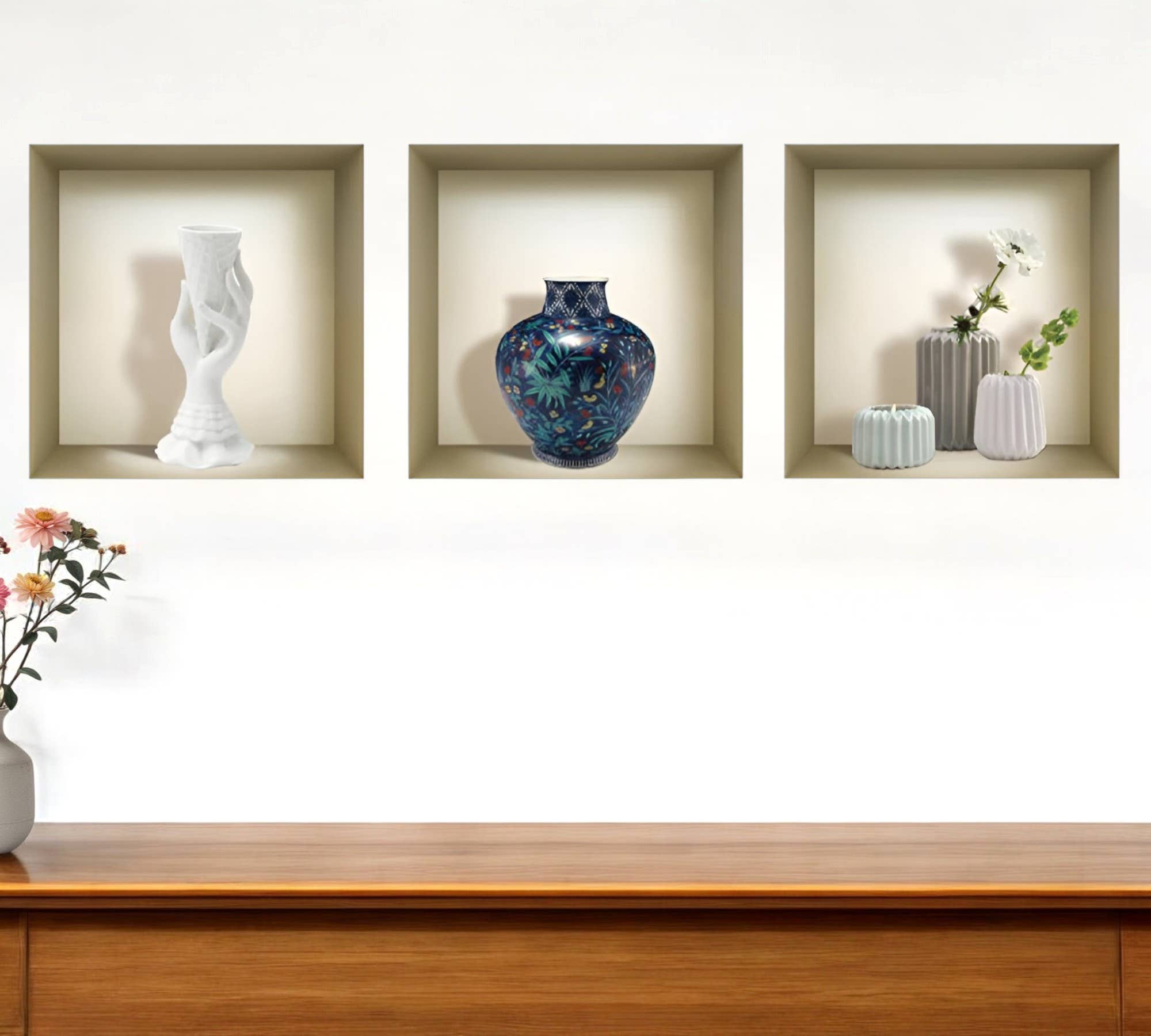 HomeRoots - Wholesale Wall Decal/Stickers - Set of Three Ren Faux Niche 3D Peel and Stick Wall Decals0