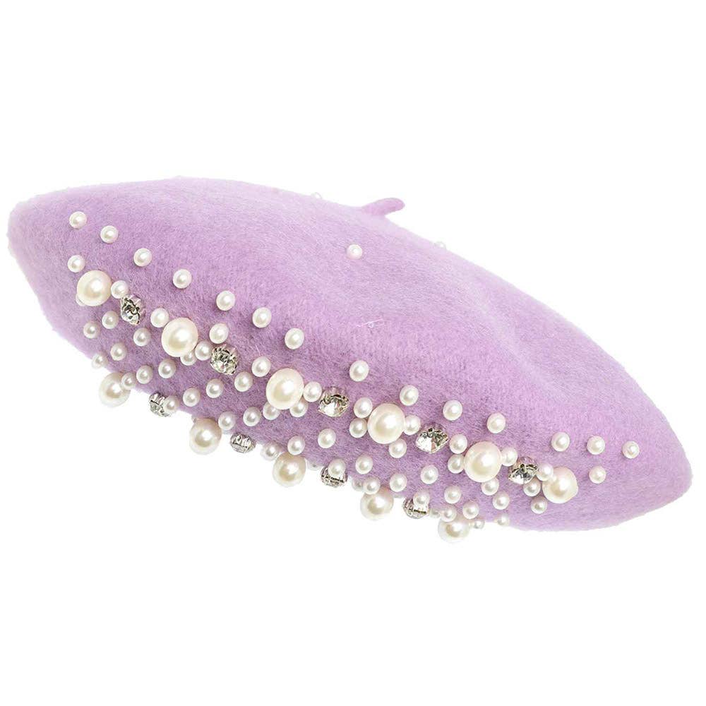 Sensibling Corp. - Wholesale Beret - Women's - Pearl Stone Cluster Embellished Wool Beret Hat6