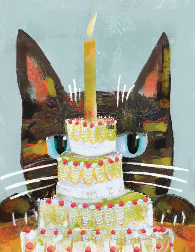 Ginger G. Art - Wholesale Birthday Card - Candles - Cats & Cakes A2 Blank Greeting Card1