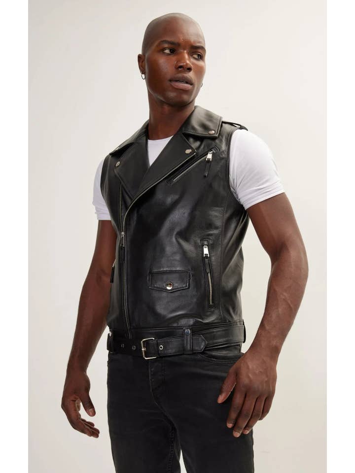 Men's Leather Moto Vest - Black for wholesale on Faire1
