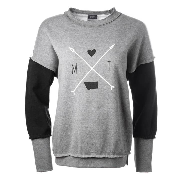 Montana Love Raw Edge Crew in Graphite/Black/Ash for wholesale by The Montana Way
