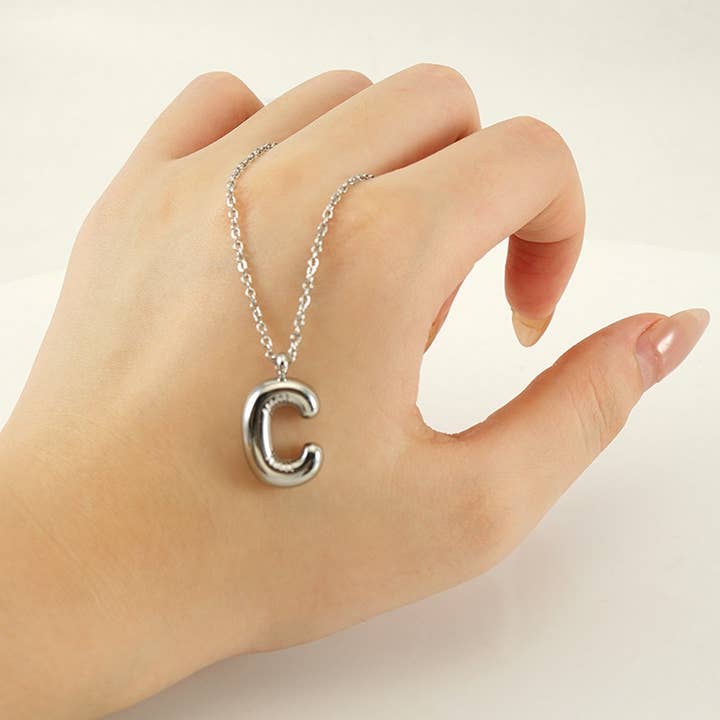 NINEXIS - Wholesale Pendant/Charm Necklace - CWAJE1946_Steel Color Bubble Letter Necklace2