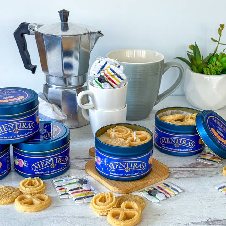 Mentiras candle cookie tin for wholesale by Albisa Candles