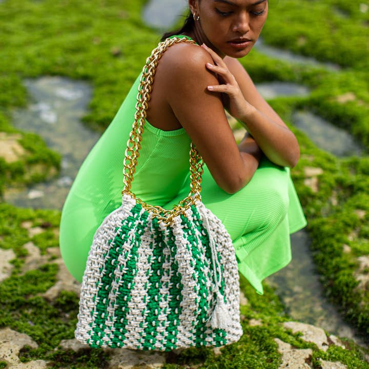 Brunna Co – wholesale Tote bag – Women's – COLETTE Macrame Beach Bag In Green X Off-White