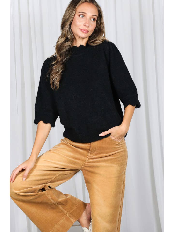 Vine & Love - Wholesale Knit Sweater - Women's - Scalloped Edge Detailing Soft Cozy Knitted Sweater VT82731