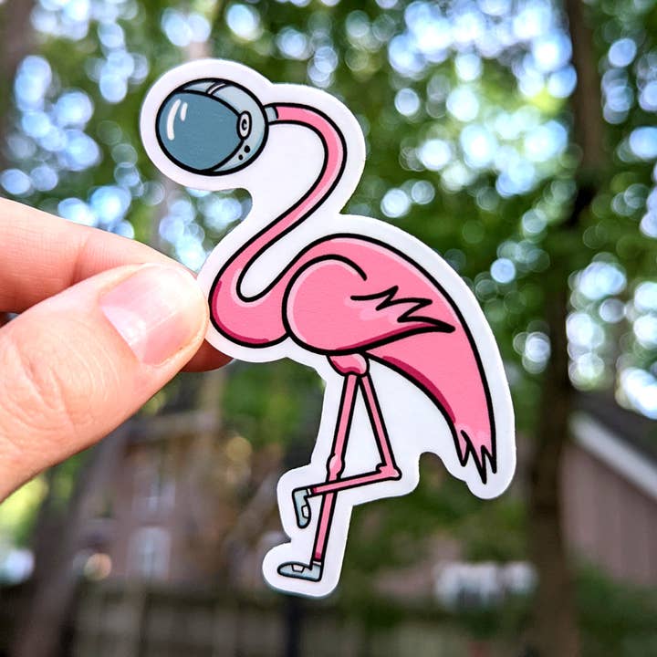 Rosa flamingo astronaut klistermärke för wholesale av Bolts and Stars