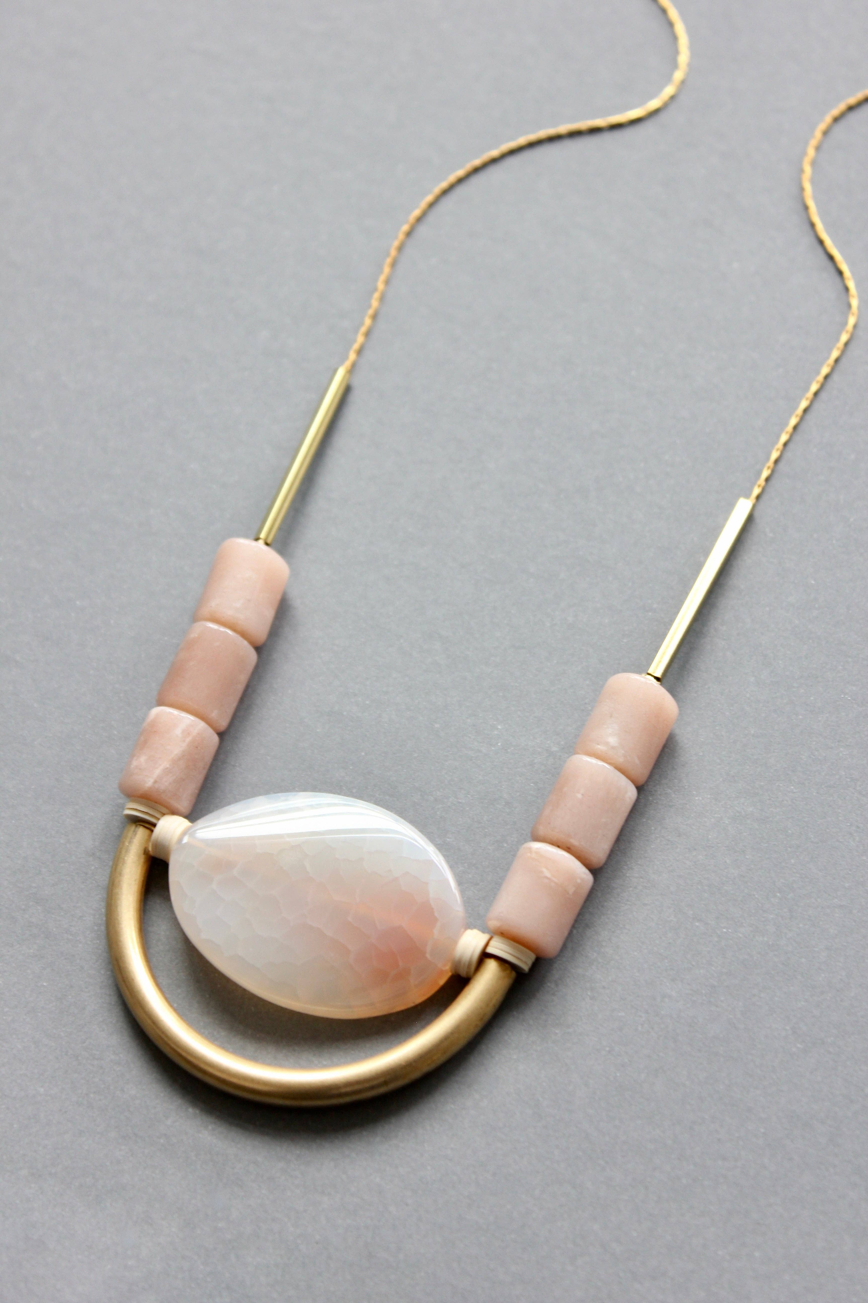 David Aubrey Jewelry - Wholesale Pendant/Charm Necklace - ISL222 Peach monstone and agate geometric necklace2