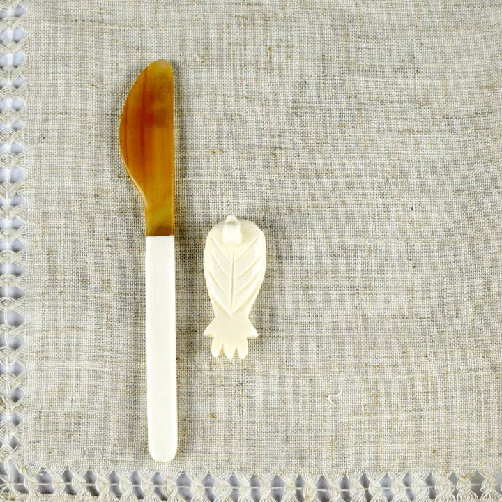 Luala Silk – wholesale Blandat bestickset – Buffalo Horn Bestick Set - sked gaffel och smör kniv-vit/Blond8