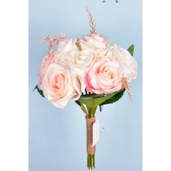 Ramo floral de rosas rosadas de 11,8" para venta al por mayor de Tremont Floral Supplies