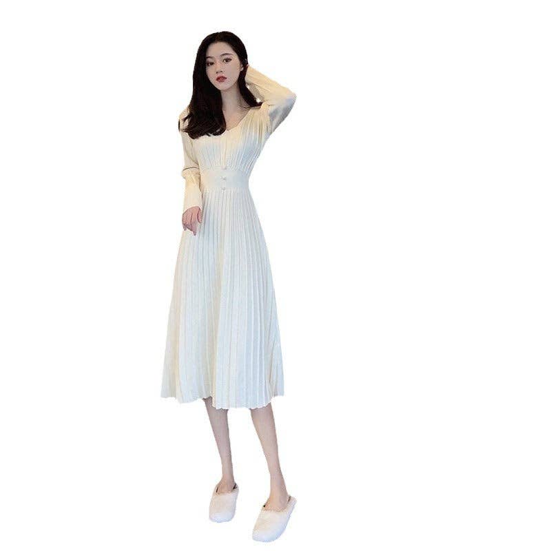Marayn - Wholesale Dress - Women's - HighWaisted Knit Dress Chic Korean Style for Fall2