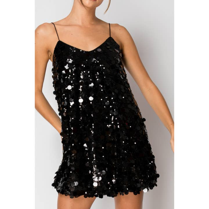INA - Wholesale Dress - Women's - V-Neck Sequin Spaghetti straps Mini Dress