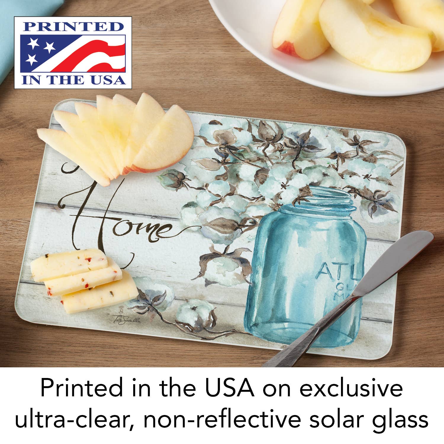 Conimar Promotions - Wholesale Cutting Board - "Cotton Boll" Tempered Glass Cutting Board 10" x 8" 2