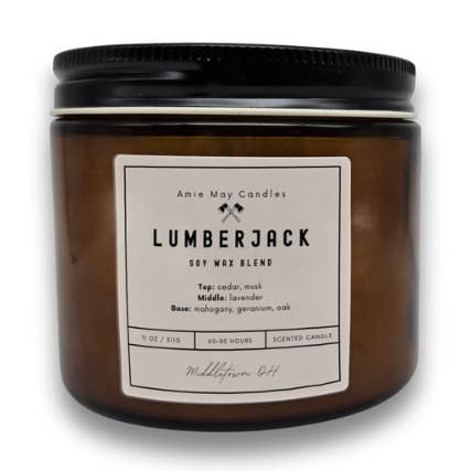 Lumberjack Double Wick Scented Candle for wholesale by Amie May Candles