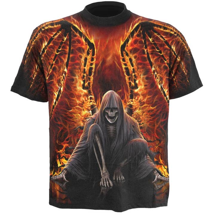 FLAMING DEATH - Allover T-Shirt Black for wholesale by Spiral