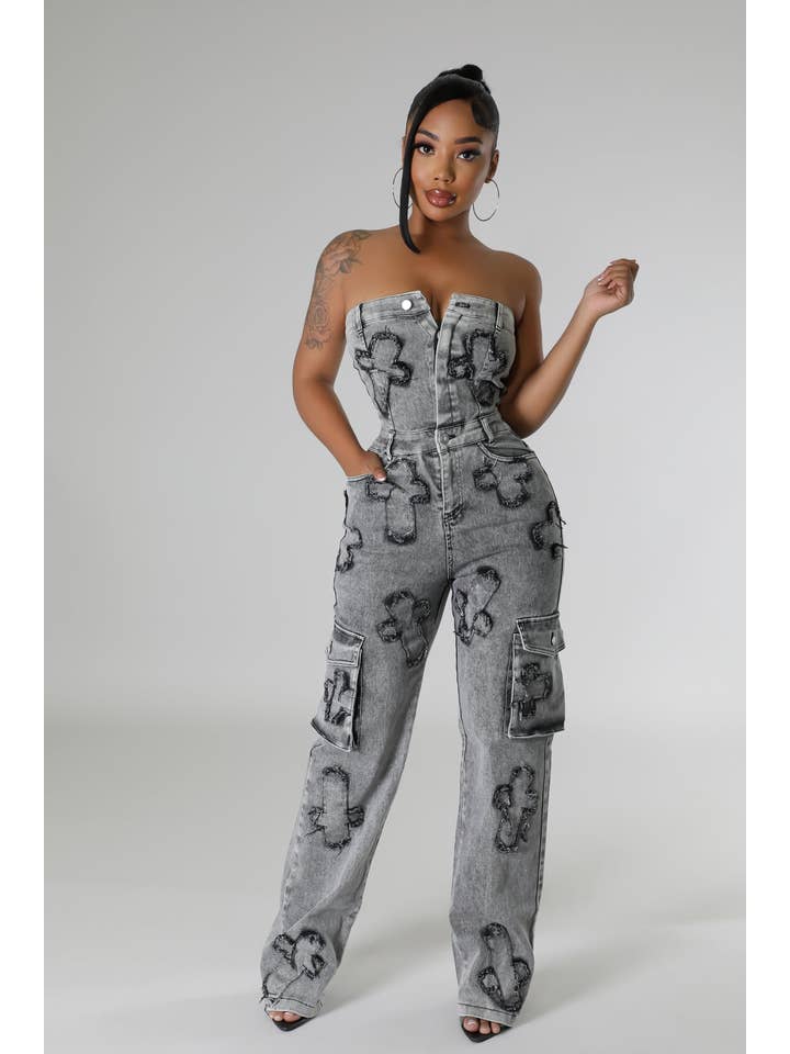 5besties inc - Wholesale Jumpsuit - Women's - CROSS PATCH DETAIL DENIM JUMPSUITS9