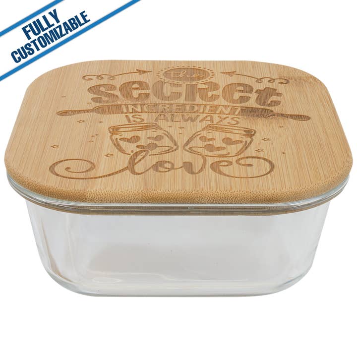 GiftWorksPlus - Wholesale Food Storage Container - Square Glass Container With Bamboo Lid - Fully Customizable1