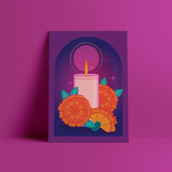 Candle and Marigold – 8.5x11 Latina Wall Art Print for wholesale by Con Ganas Collective