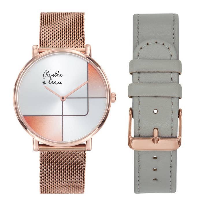 Montre-bracelet en maille orange dorée pour femme, or rose pour la vente par menthe à l'eau