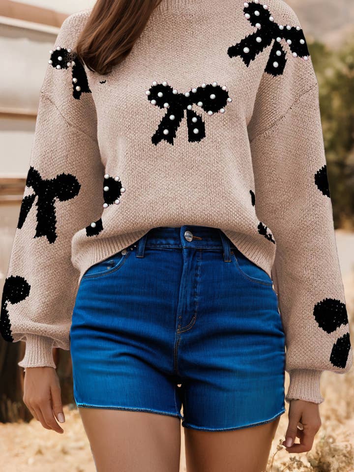 Pull ample à motif nœud orné de perles Valentine pour la vente par fashionworks