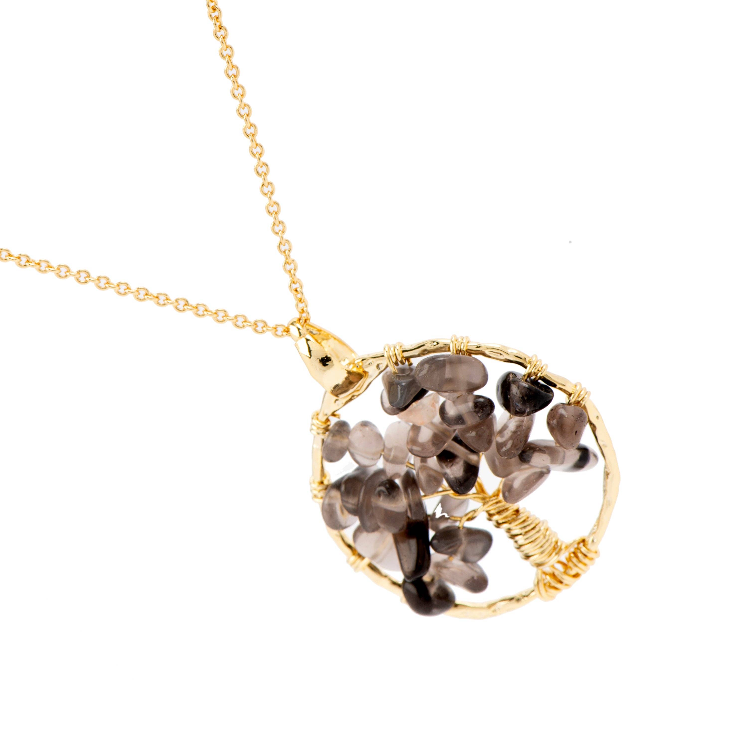 Luxenter – wholesale Hänge-/berlockhalsband – Halsband med rökig kvarts och bergkristall i 18K gult guld - Budleia1