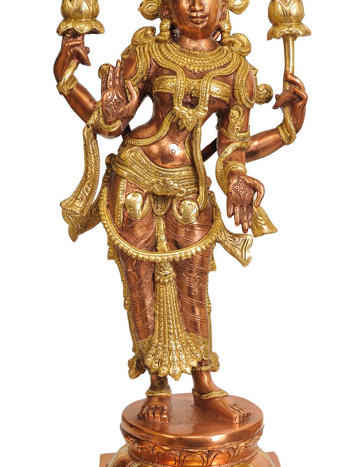 18" Devi Lakshmi (Goddess of Wealth and Prosperity) In Brass for wholesale by Exotic India Art