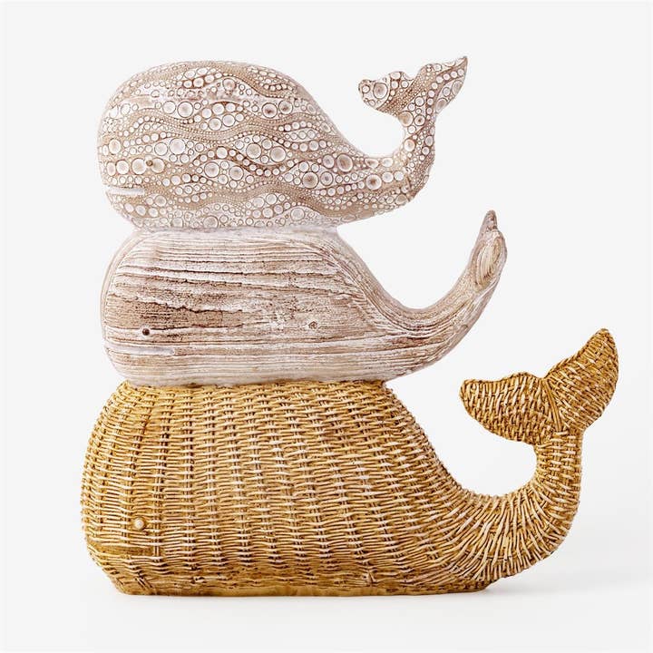 Carved Stacked Whales, Natural,9.3x3.5x9.3", Polyresin, bbx for wholesale by Truu Design