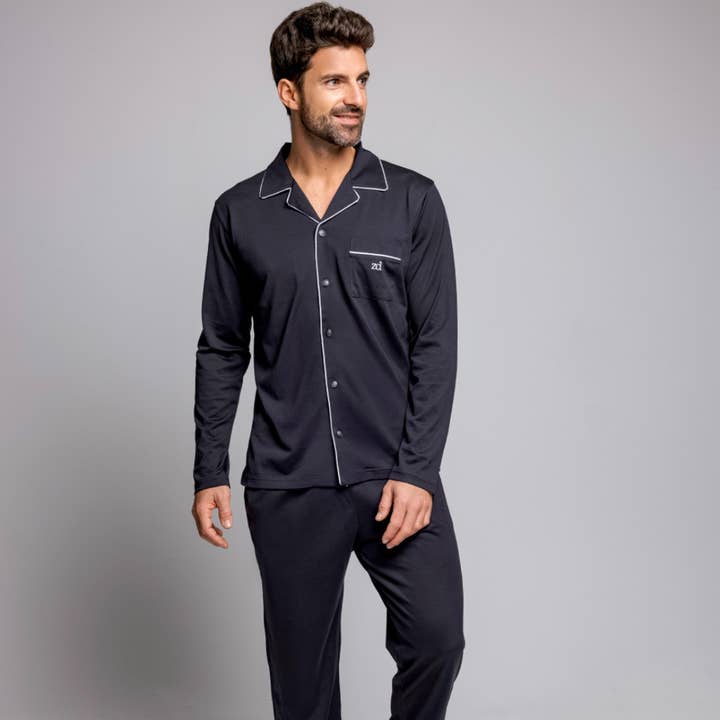 ZD Zero Defects - Wholesale Pyjamaset - Heren - Marineblauw winters pyjamapak van 100% gemerceriseerd katoen2