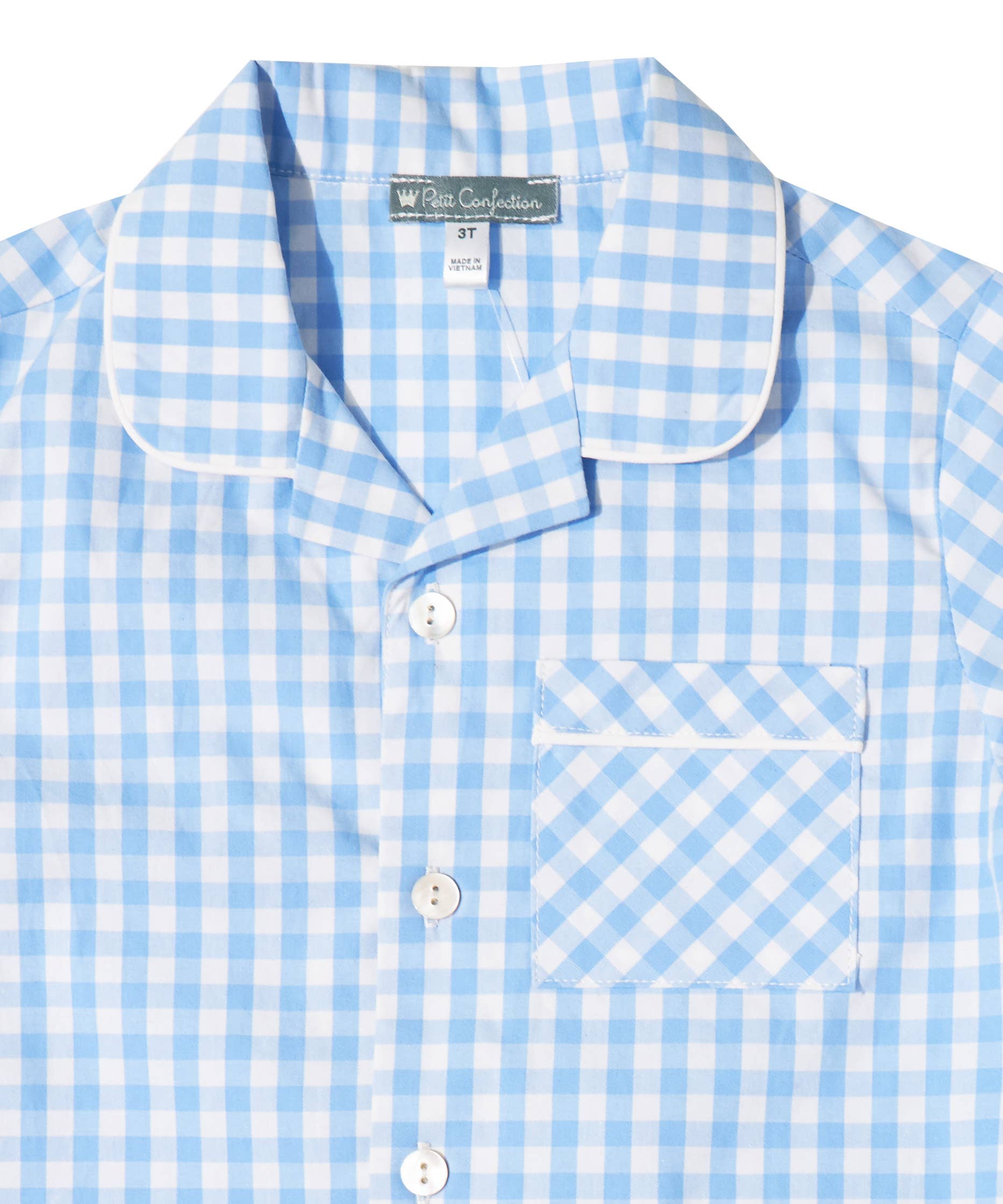 Petit Confection – wholesale Sleepwear set – Kids – Sky Blue Gingham Pajamas Set1