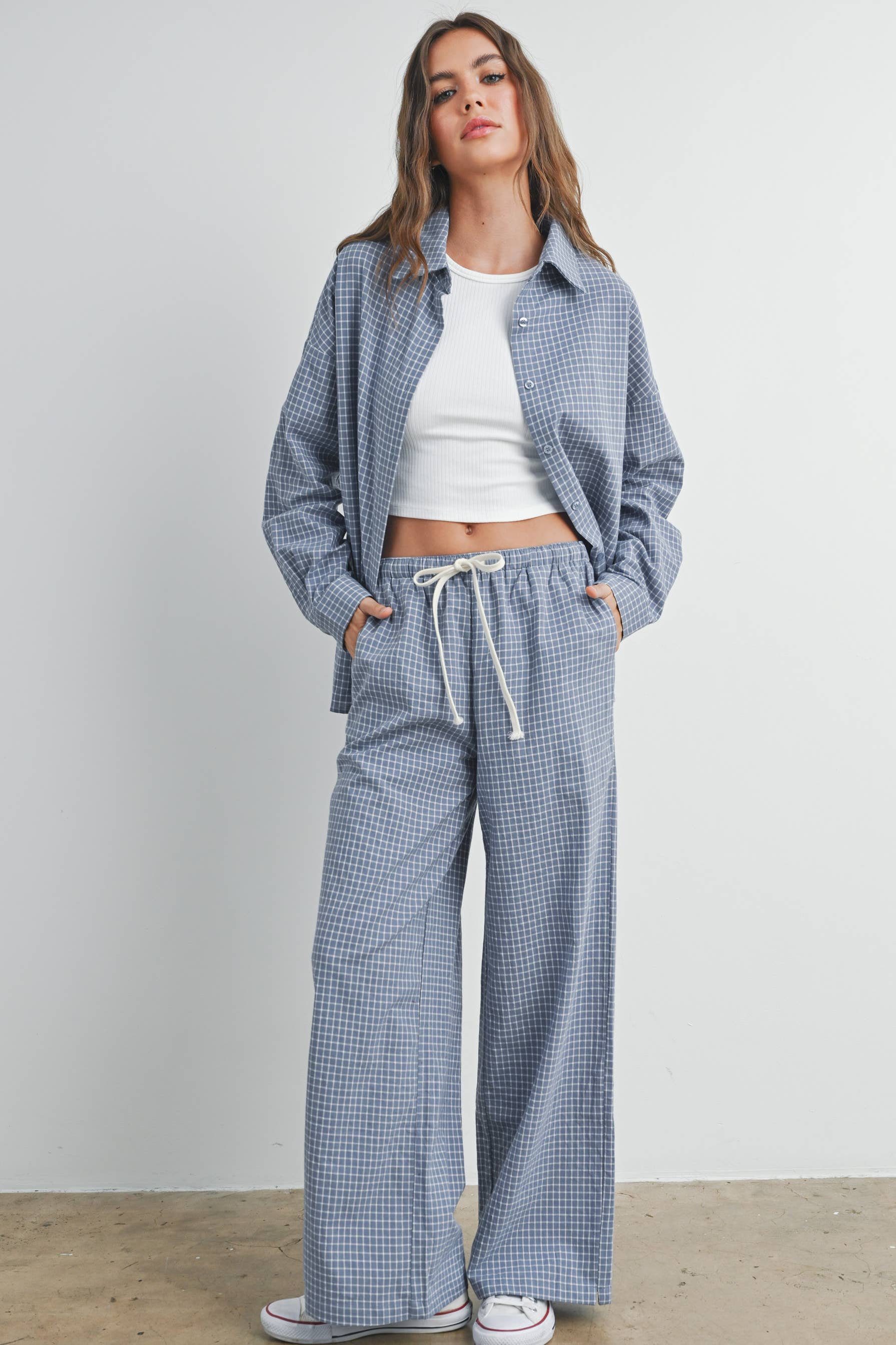 BUTTERMELON – Engroshandel Skjorte med buttondown – til kvinder – Oversized ternet skjorte - BMT74497