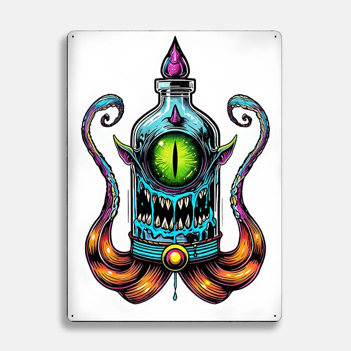 Monster Met Levendige Kleuren Alien UFO Metalen Bord Plaque voor wholesale door The British Metal Signs Company