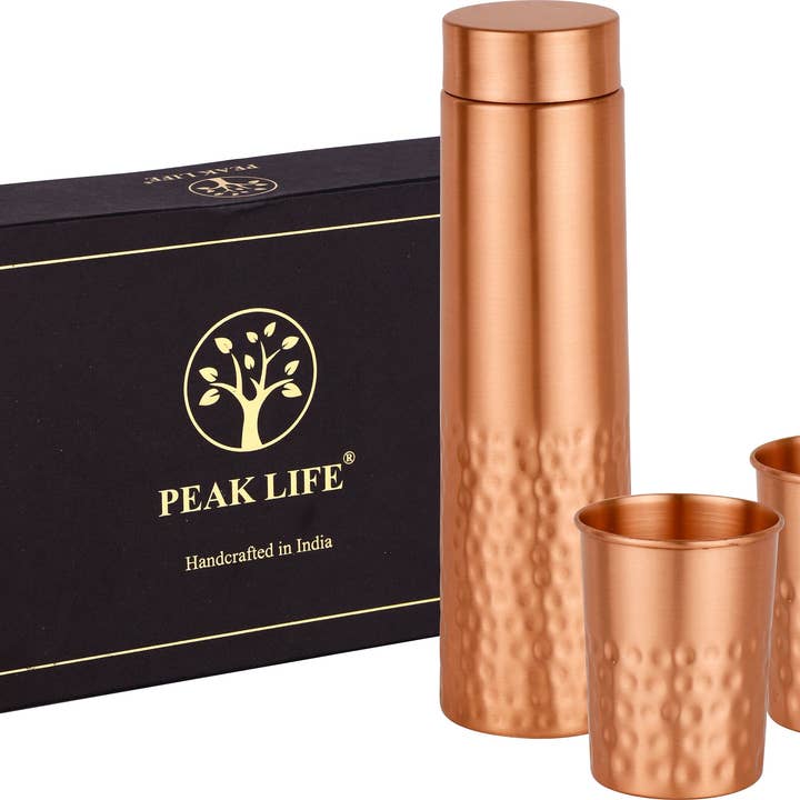 Peak Life - Wholesale Water Bottle - Sleek Hammered Matt Premium Copper water Bottle