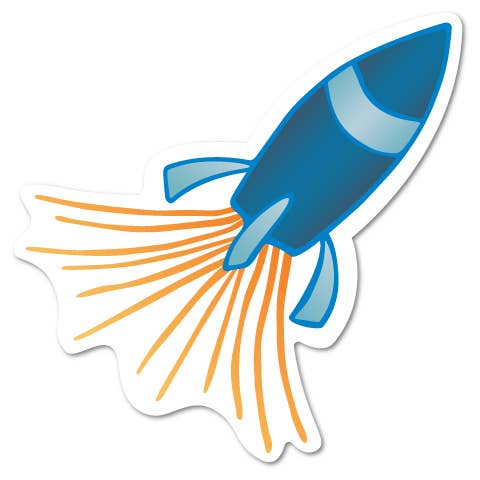 Retro Blue Rocket Ship Sticker for wholesale by B.Goods Designs