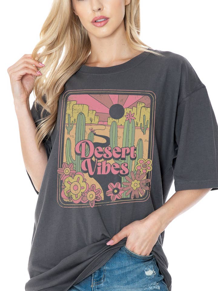Amused by Blue - Wholesale T-Shirt (Graphic) - Women's - Unisex oversized - DESERT VIBES Graphic Print Top
