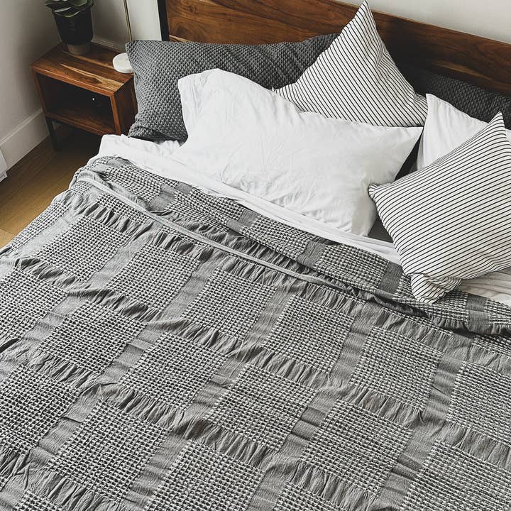 My Kitchen Linens - Wholesale Bedding Blanket - Waffle Blanket Gray / Oversized Bed Blanket Throw