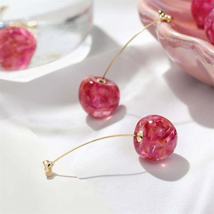 Ashlen - Wholesale Dangle Earrings - PINK CHERRY EARRINGS (PAIR)