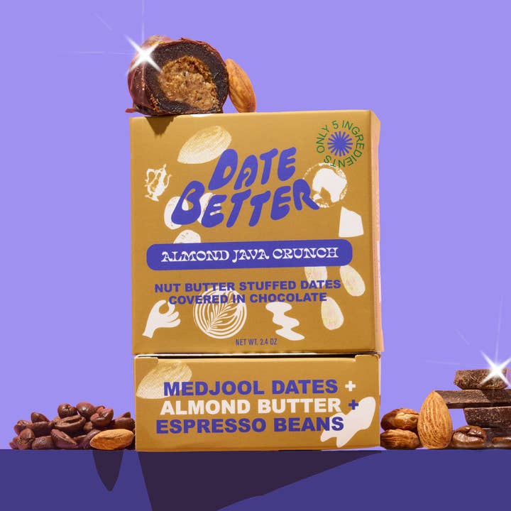 Date Better Snacks - Wholesale Chocolate Covered Sweets - Almond Java Crunch, chocolate covered dates0