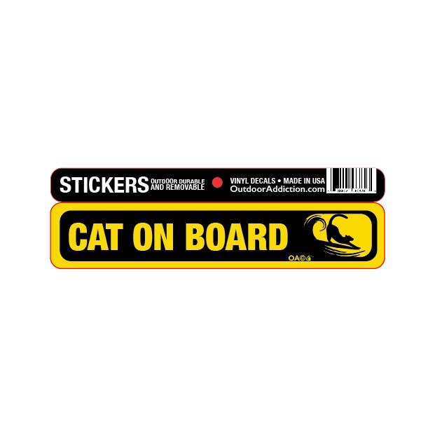 Autocollant de pare-chocs mini Surf avec chat à bord, 1' x 5' pour la vente par Outdoor Addiction
